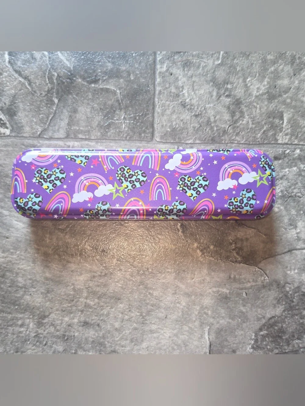 Kids Rainbow, Hearts & Stars Pencil Case - Purple BNIB
